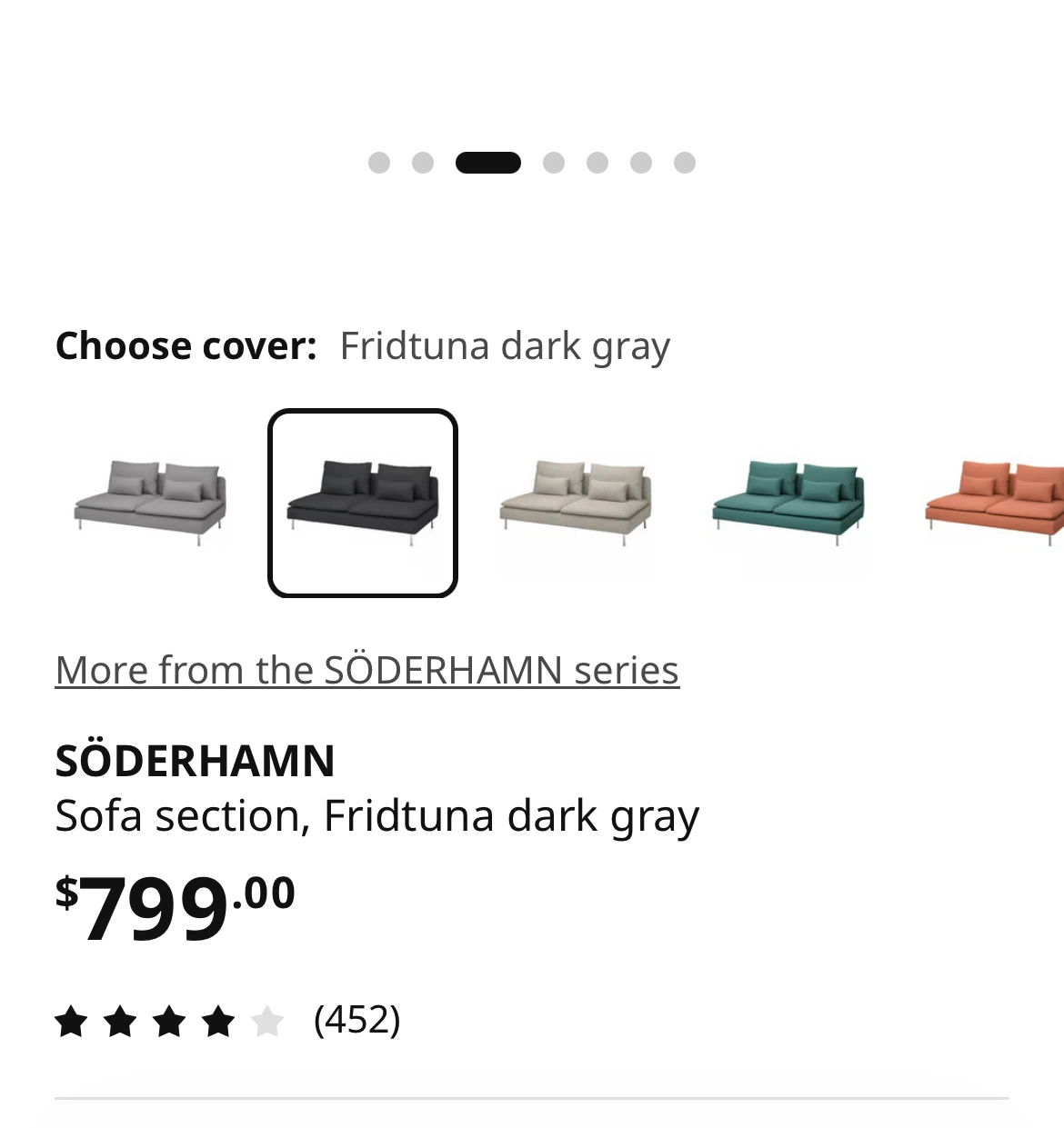 IKEA SÖDERHAMN Sofa Section, Dark Grey - photo 3