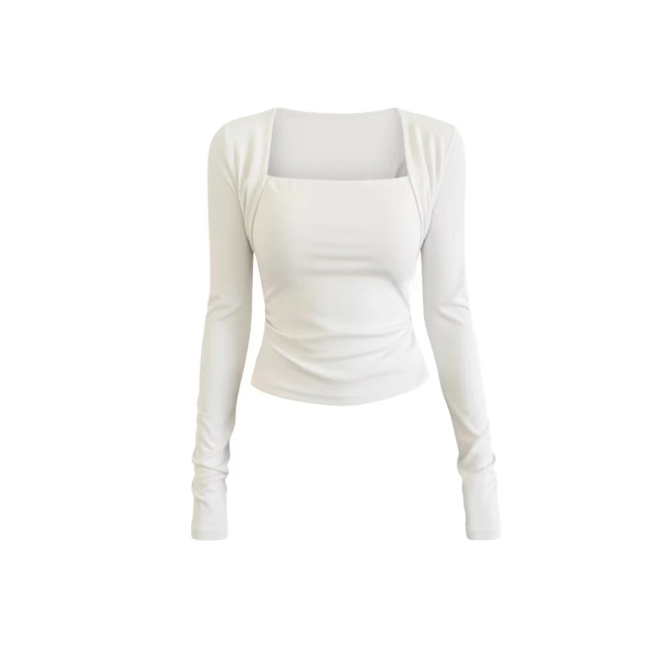 White Long Sleeve Square Neck Top