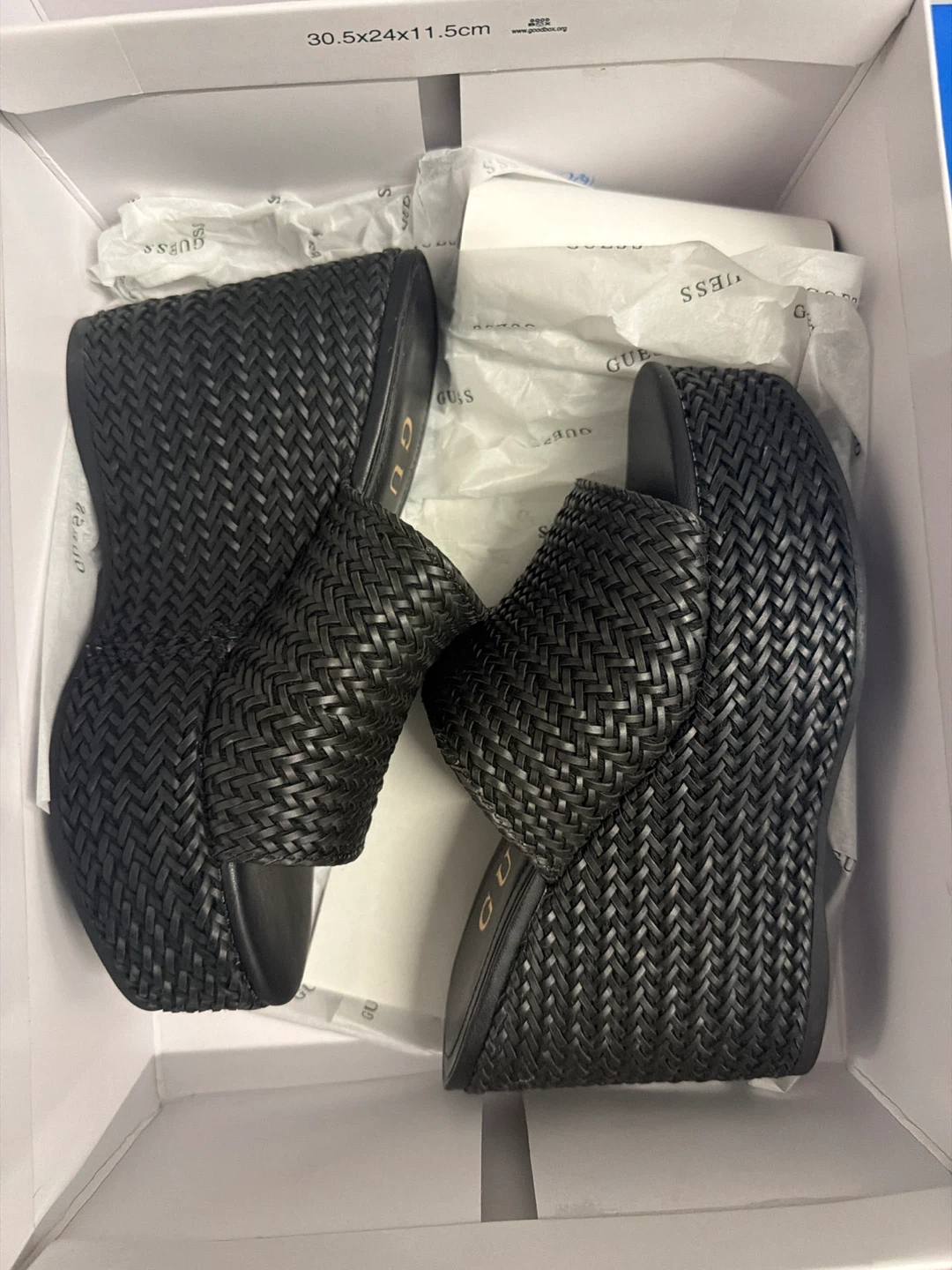 GUESS Black Woven Wedge Mules - Size 5.5