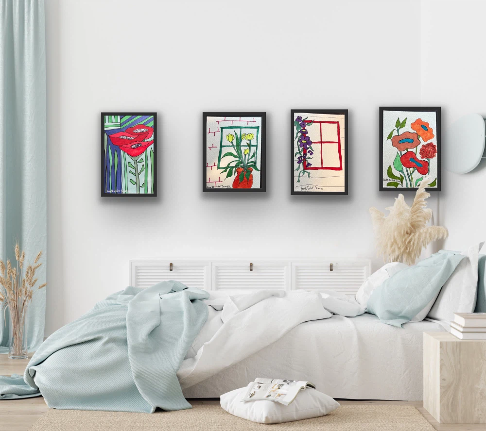 Set of 4 unframed Floral Art Originals
