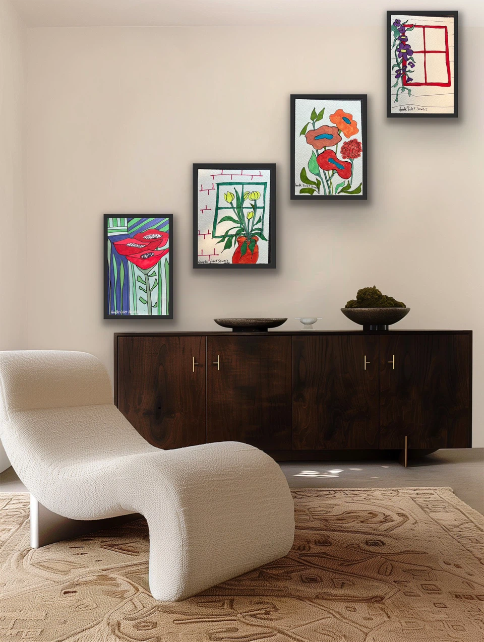 Set of 4 unframed Floral Art Originals - photo 3