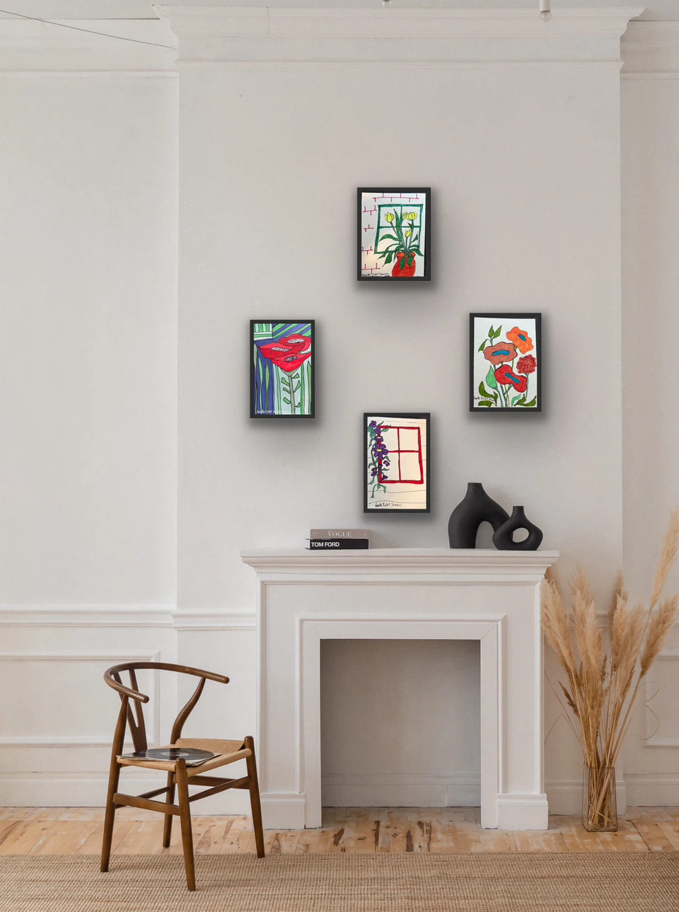 Set of 4 unframed Floral Art Originals - photo 4