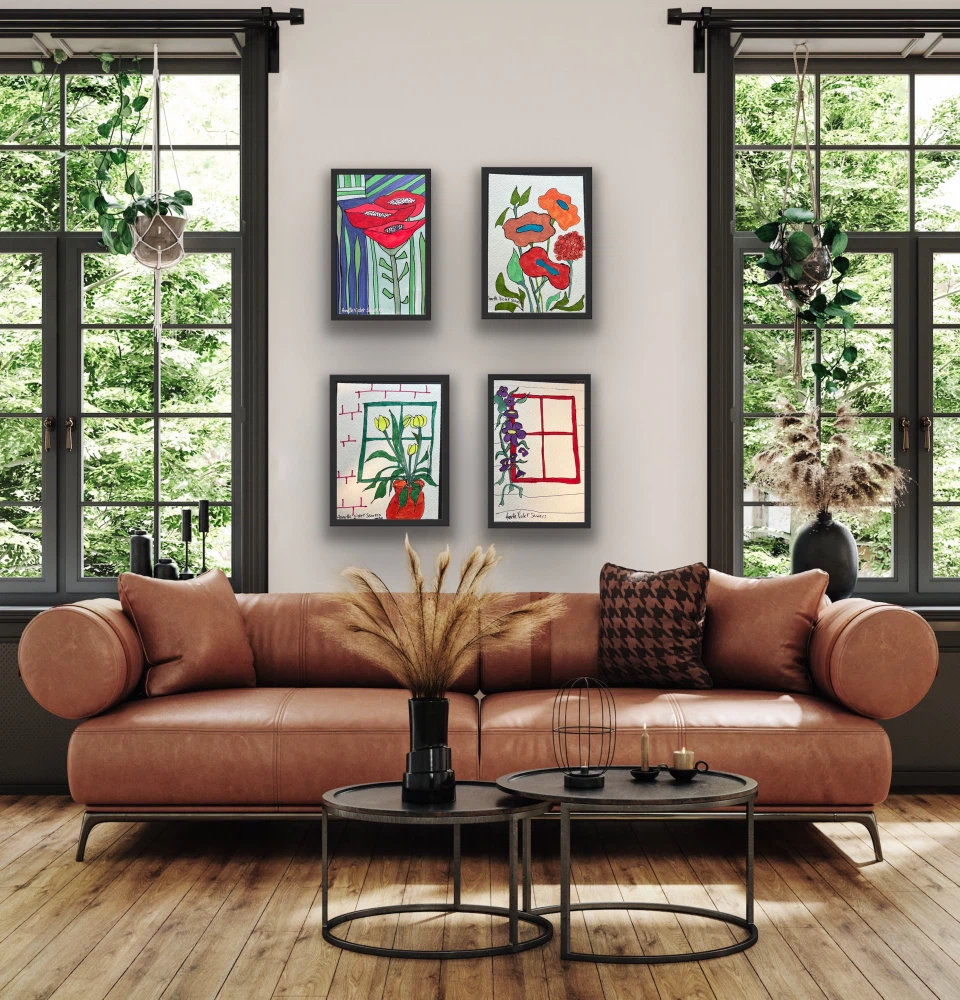 Set of 4 unframed Floral Art Originals - photo 5