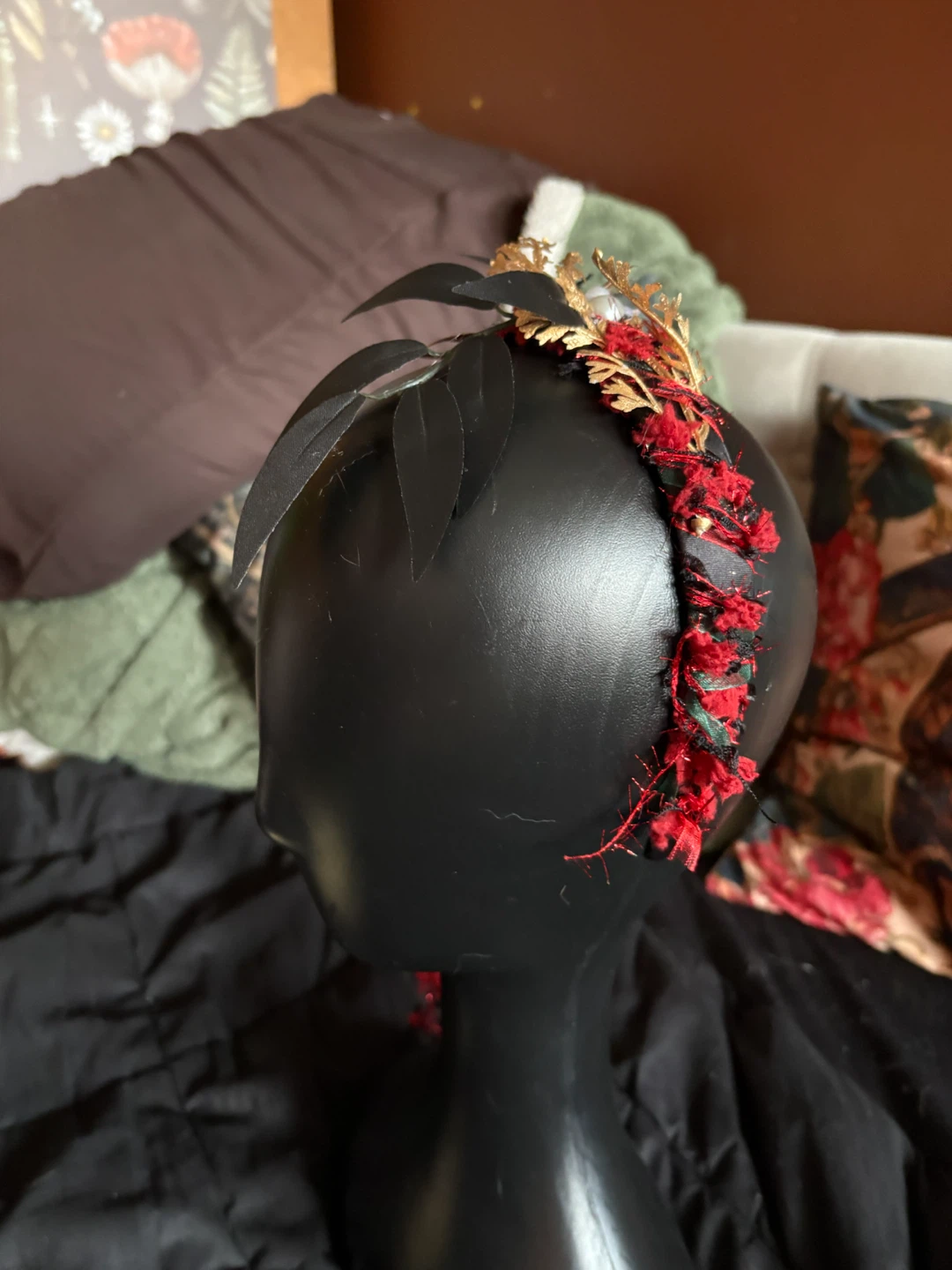 Handmade Red and Gold Floral Headband - photo 2