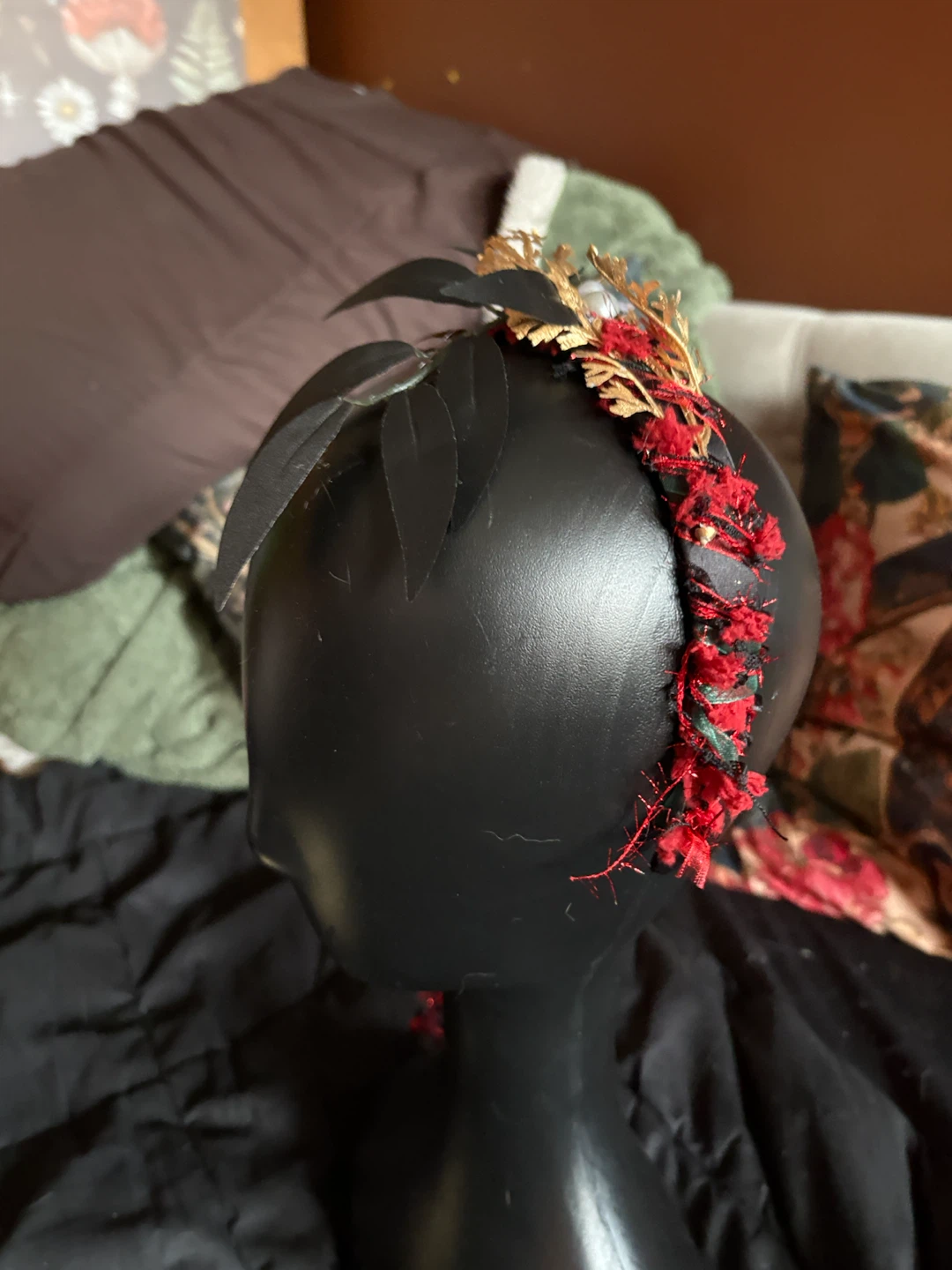 Handmade Red and Gold Floral Headband - photo 3