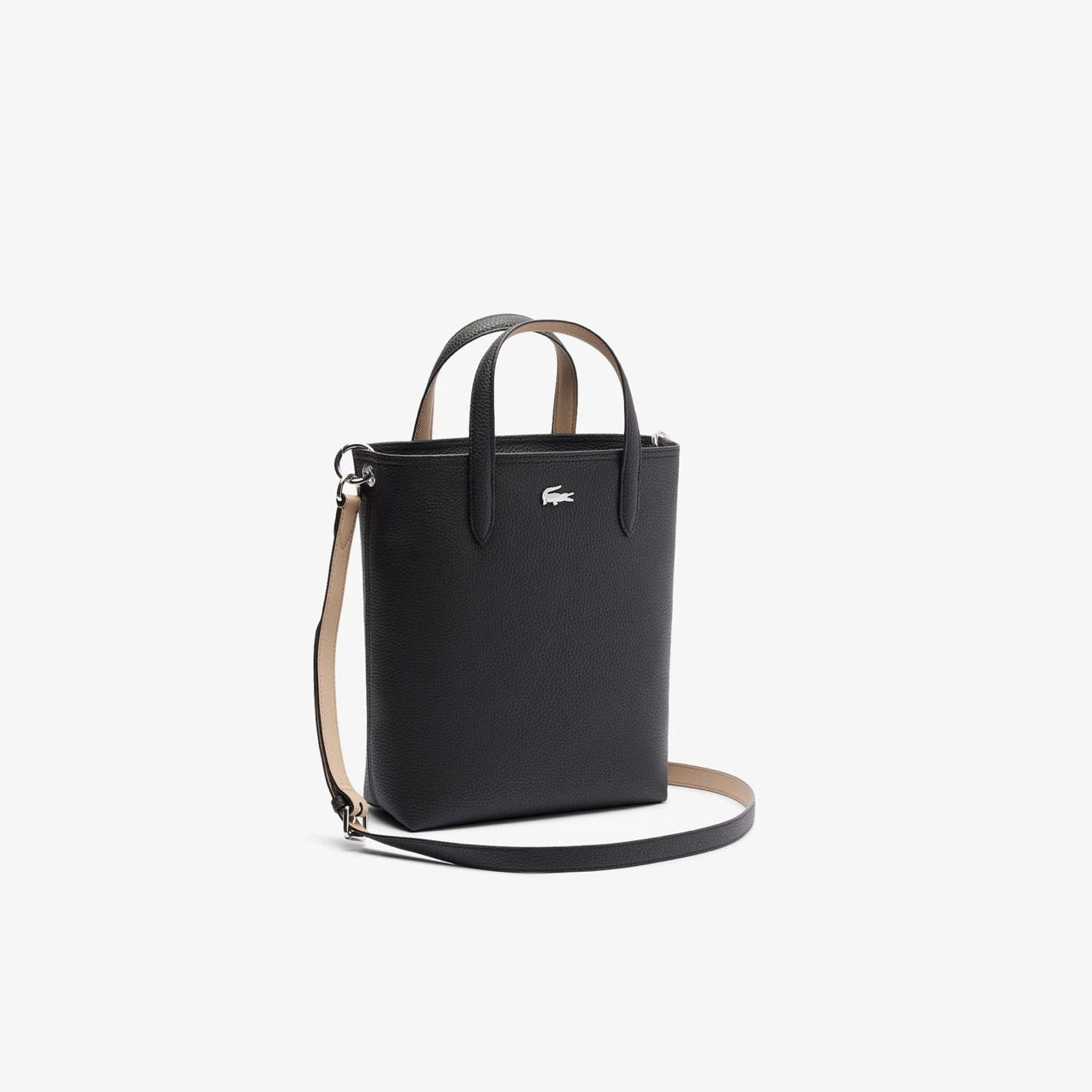 Lacoste Black Pebbled Anna Tote Bag