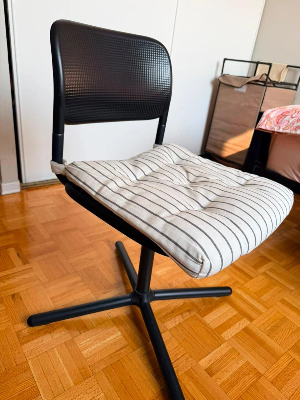 Black Office Chair with Striped Cushion and table - photo 5