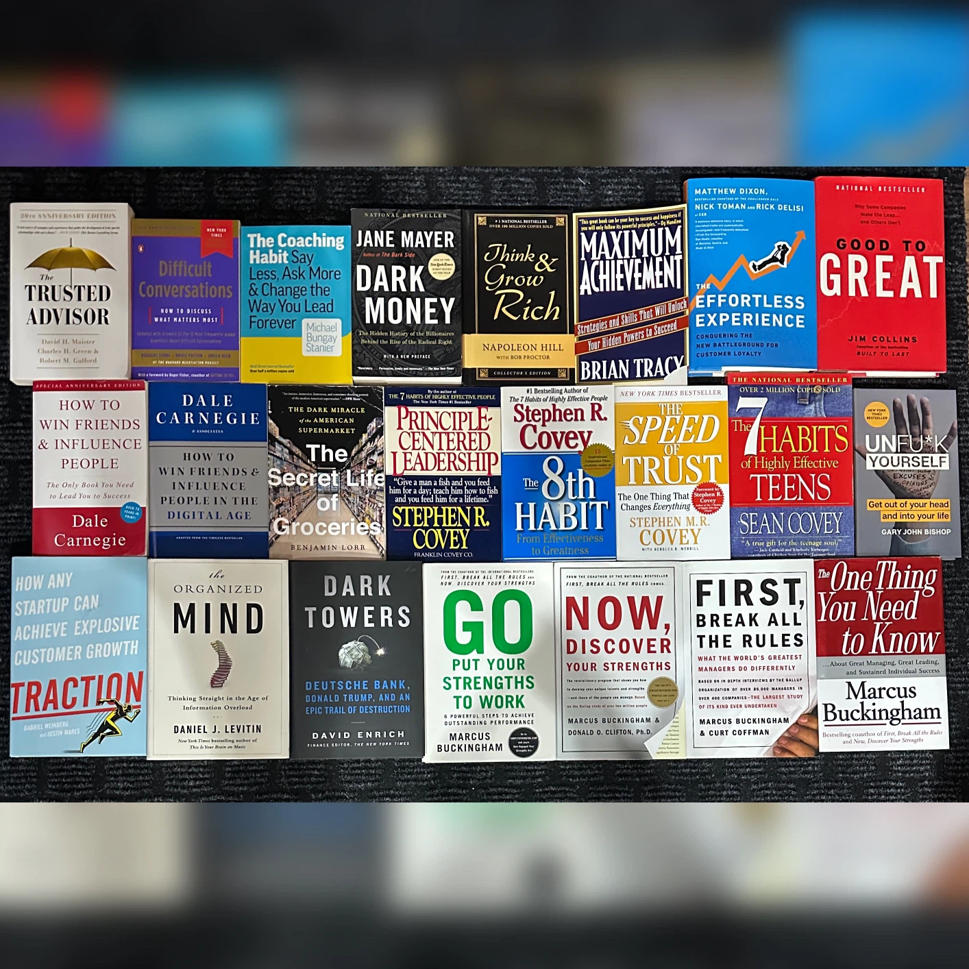 The organized mind, think and grow rich, 7 habits,..