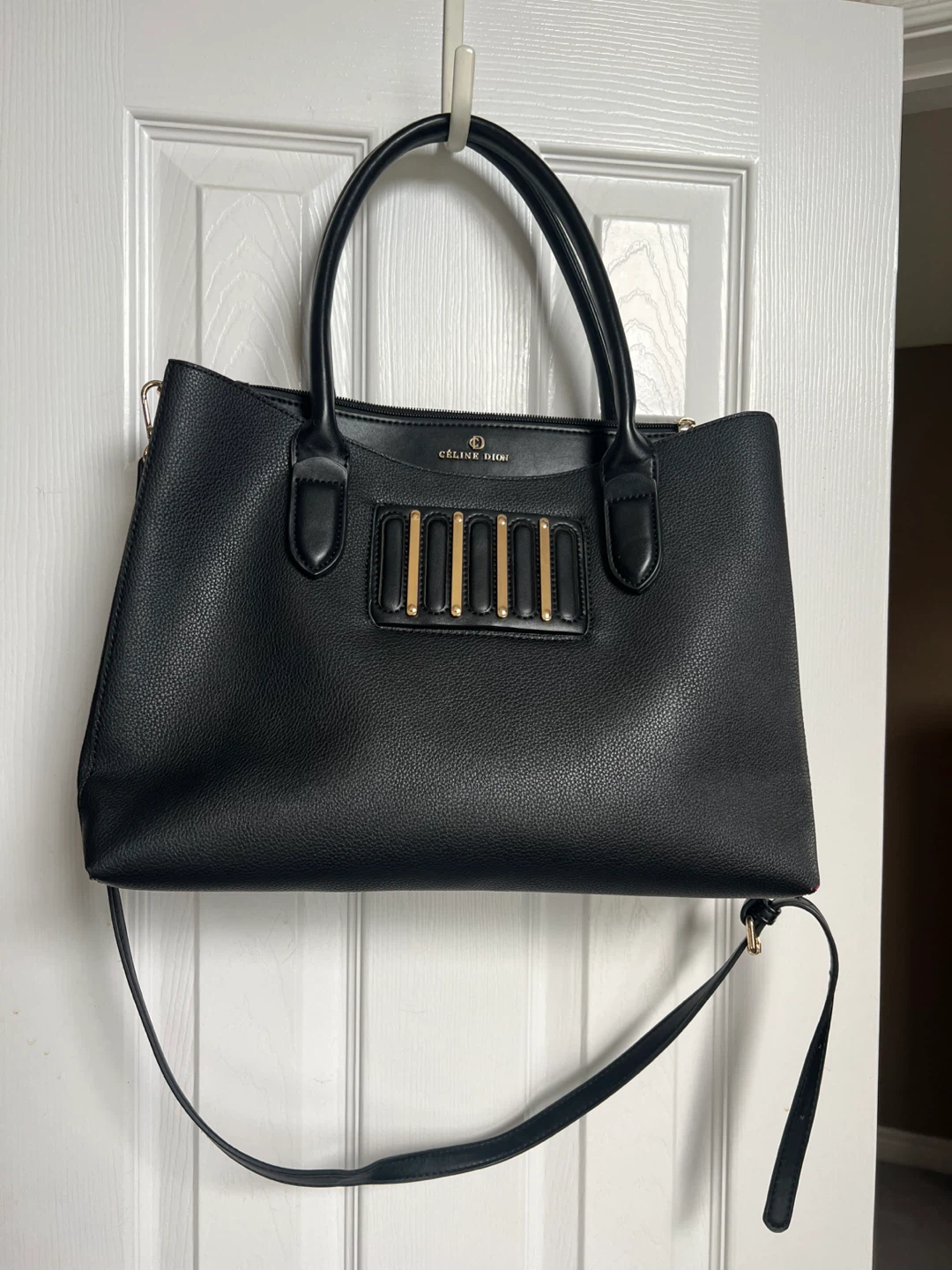 Celine Dion Black Tote Bag with Gold Accents