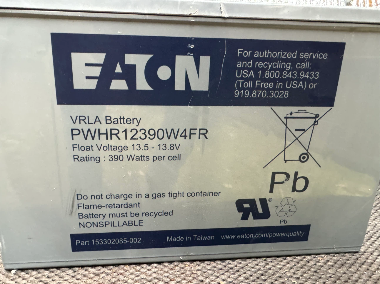 Eaton PWHR12390W4FR VRLA Battery
