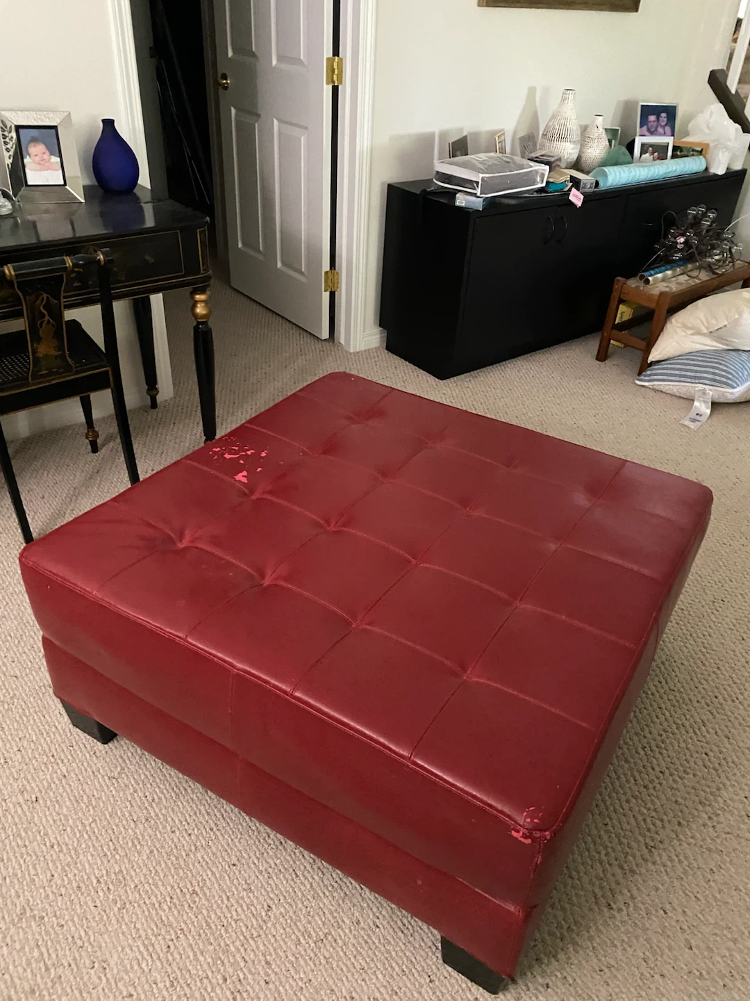 Large red leather coffee table - photo 2