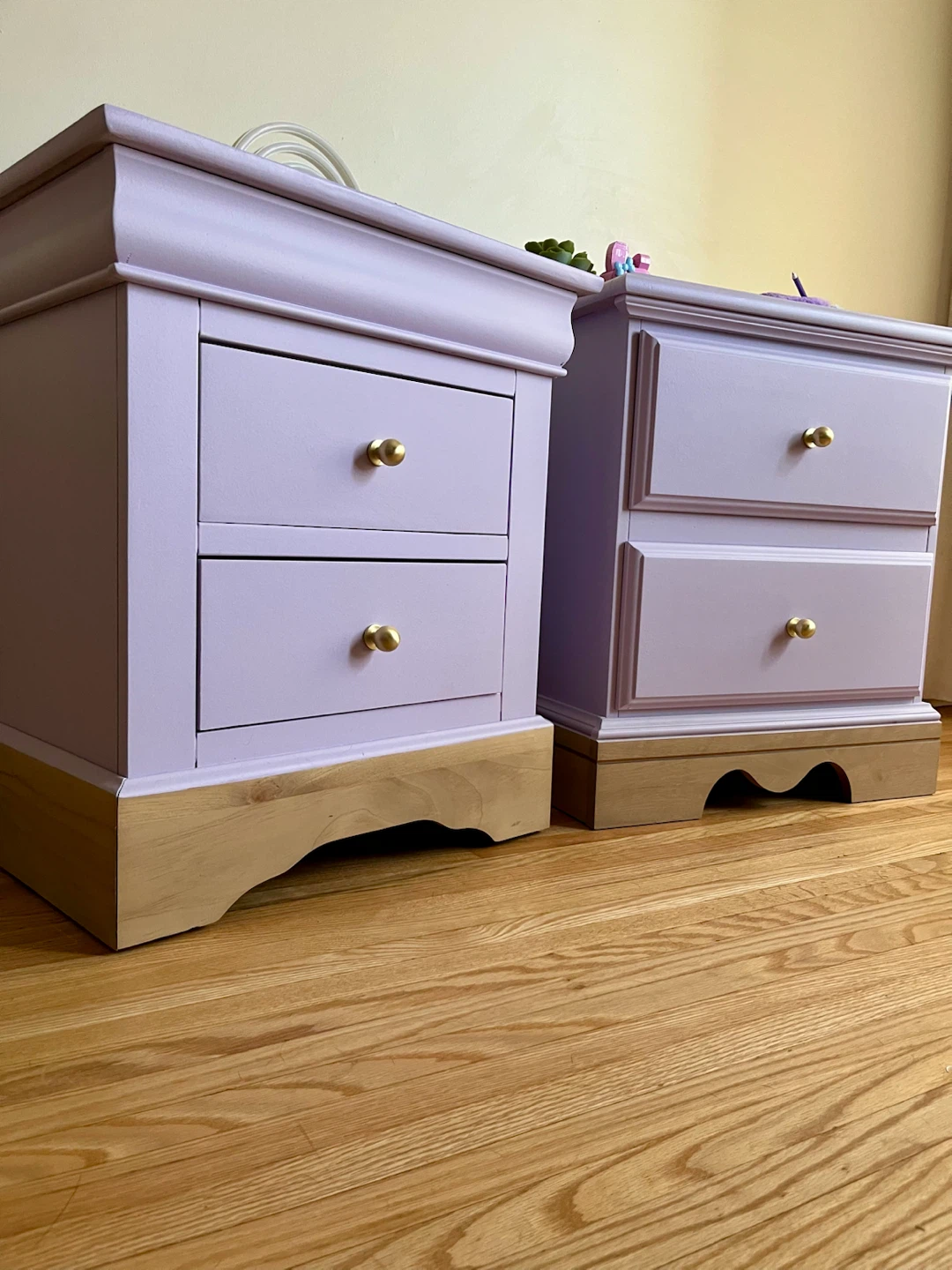 Pastel Purple Nightstands with Gold Knob Accents - photo 2