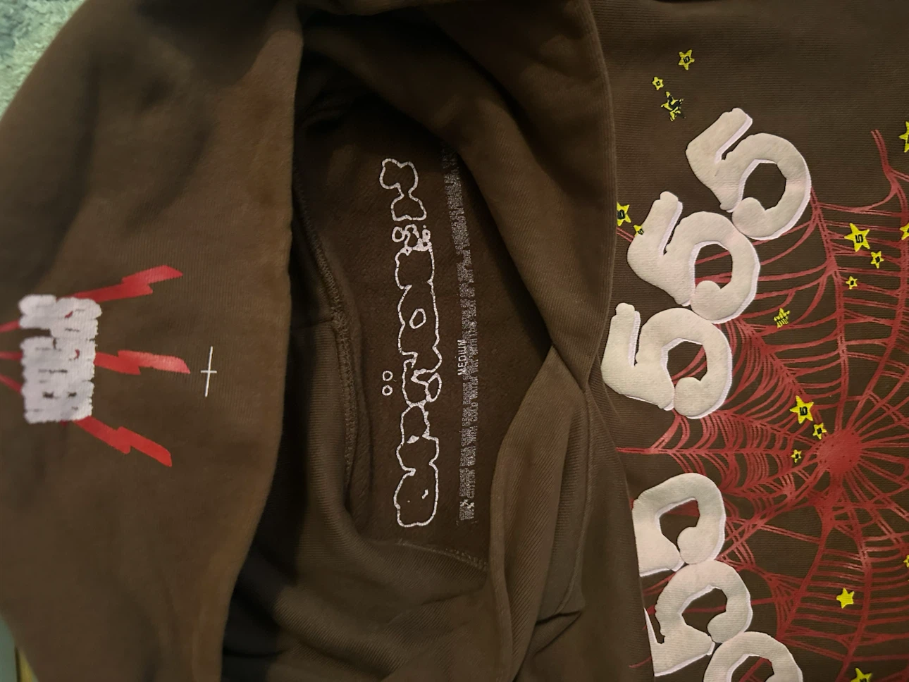 Brown Graphic Hoodie with Spiderweb and Stars - Medium - photo 3