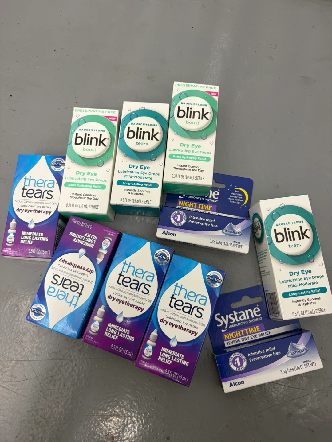 Blink, Thera Tears, and Systane Eye Drops