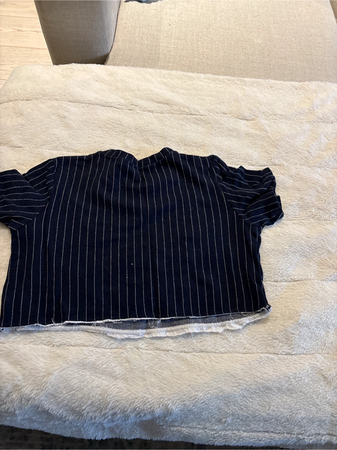 Navy Pinstripe Cropped T-Shirt - photo 2