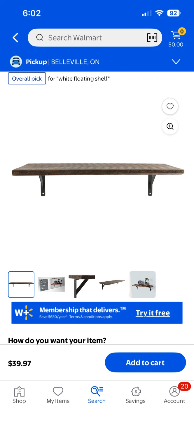 2 rustic floating wall shelves with black metal brackets - photo 3
