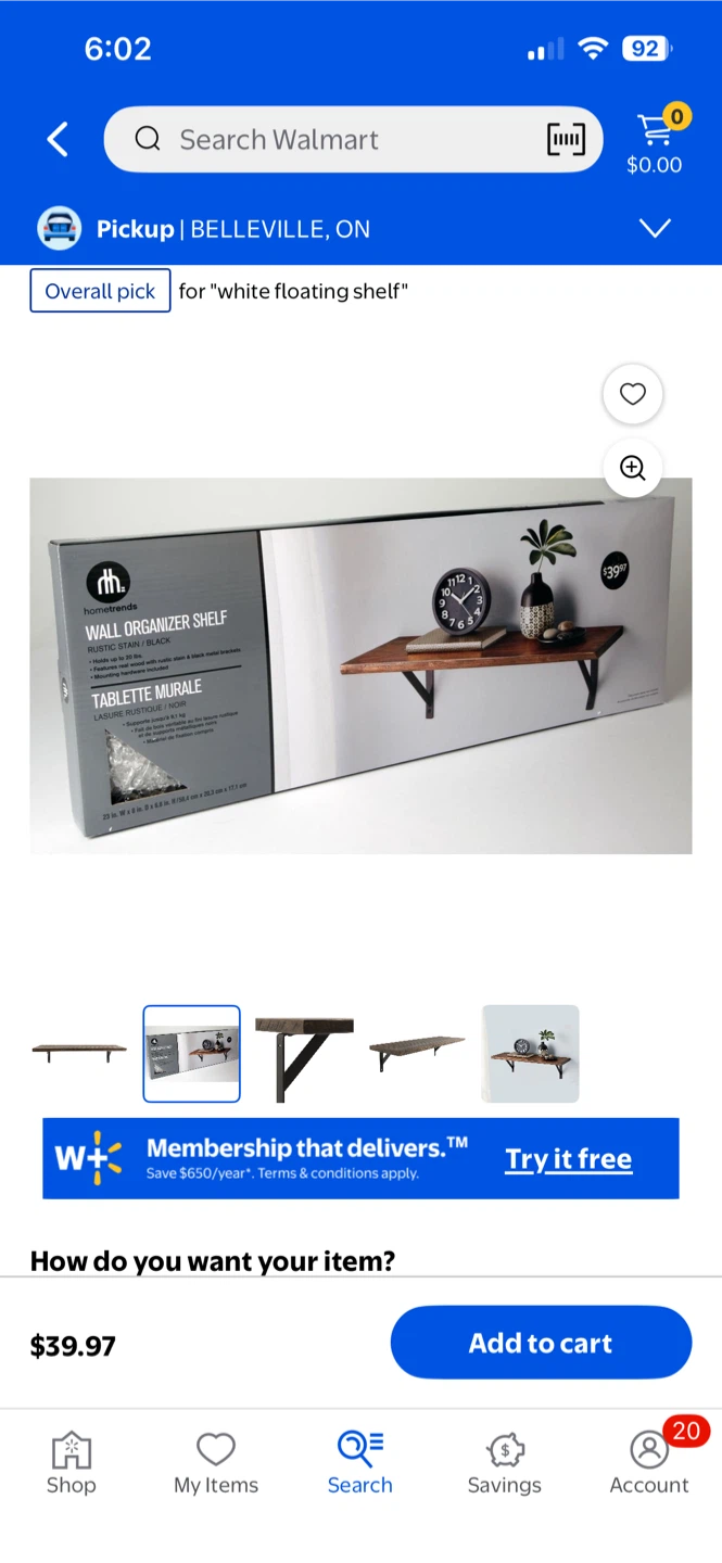 2 rustic floating wall shelves with black metal brackets - photo 4