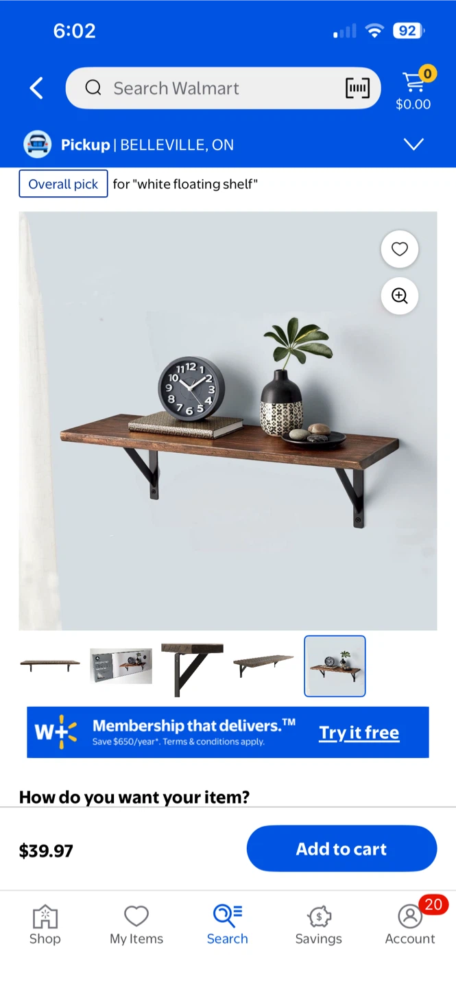 2 rustic floating wall shelves with black metal brackets - photo 5