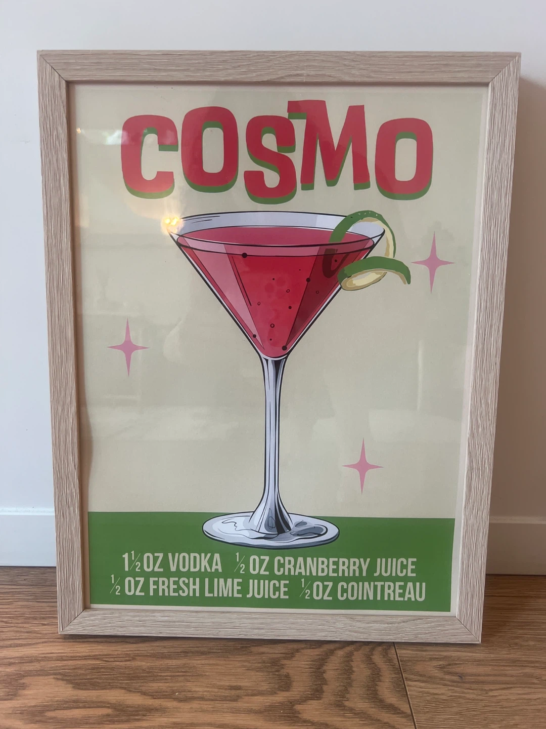 Framed Cosmo Cocktail Recipe Art