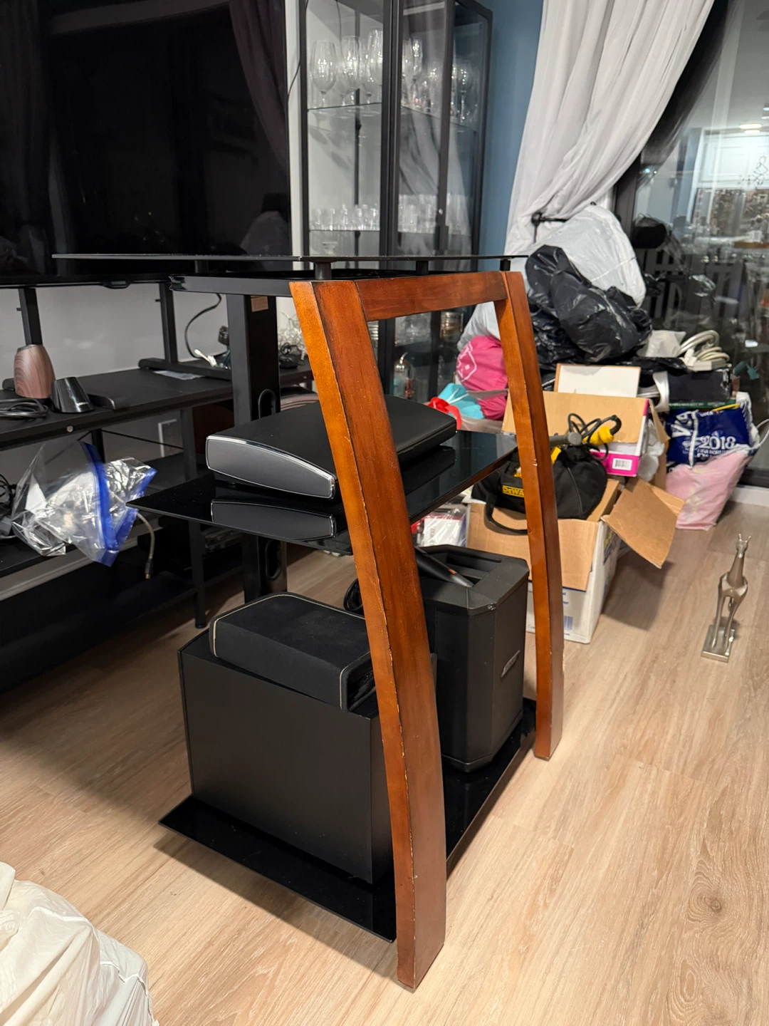 Wooden and Glass TV Stand with Shelves - photo 2