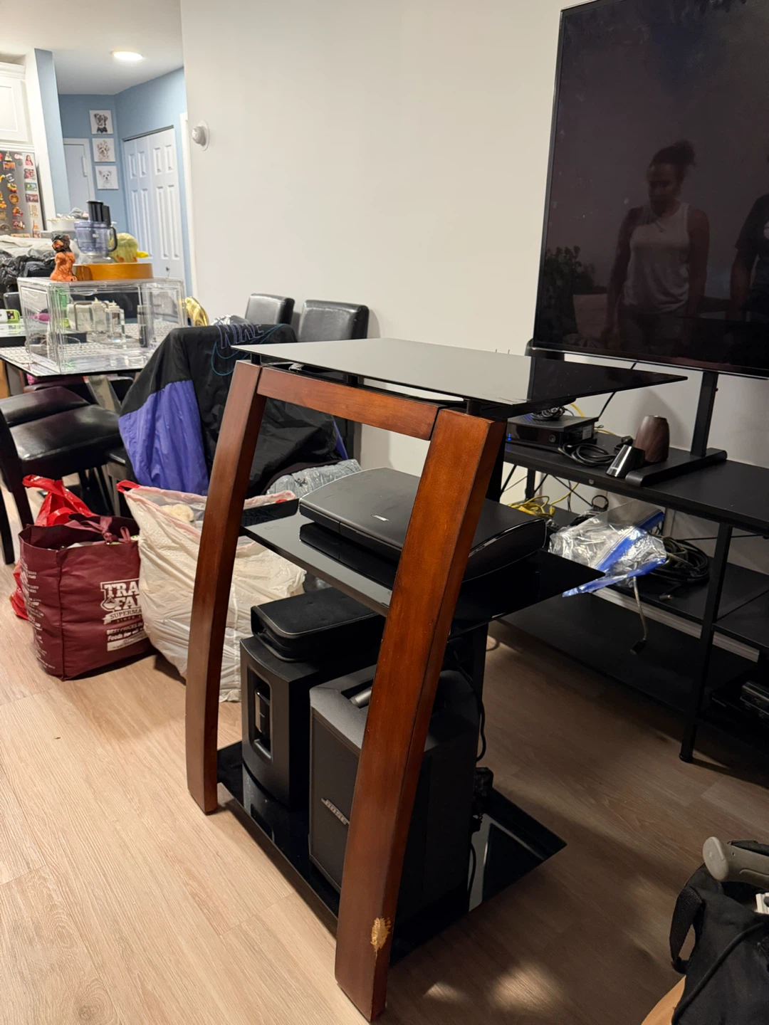 Wooden and Glass TV Stand with Shelves - photo 4