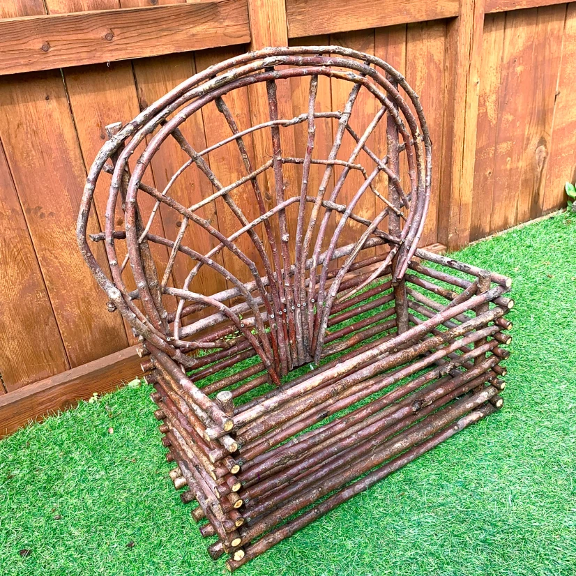 Rustic Woven Branch Basket Garden Decor Outdoor Storage Planter