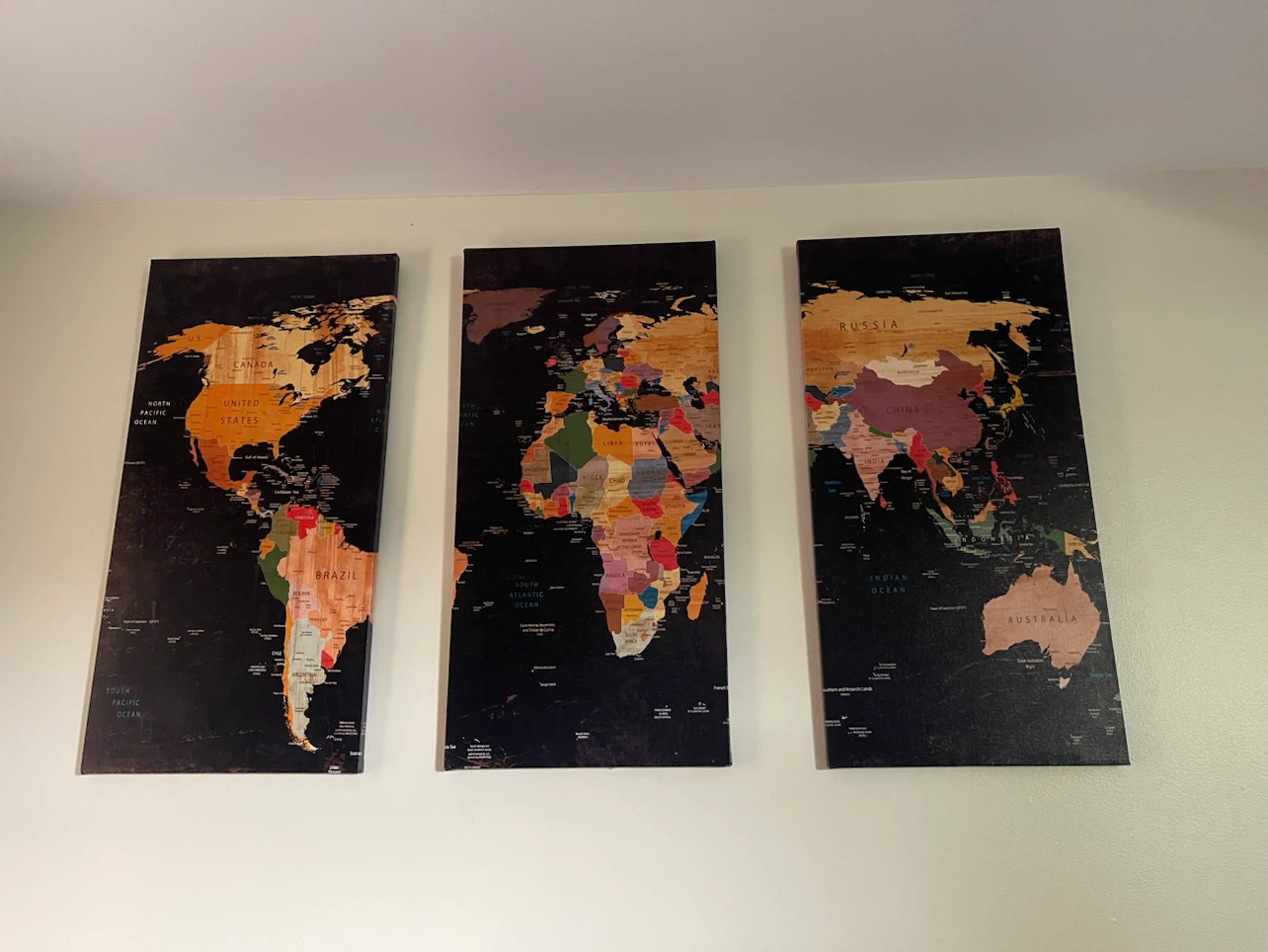 Wooden World Map Wall Art (3 Panels)