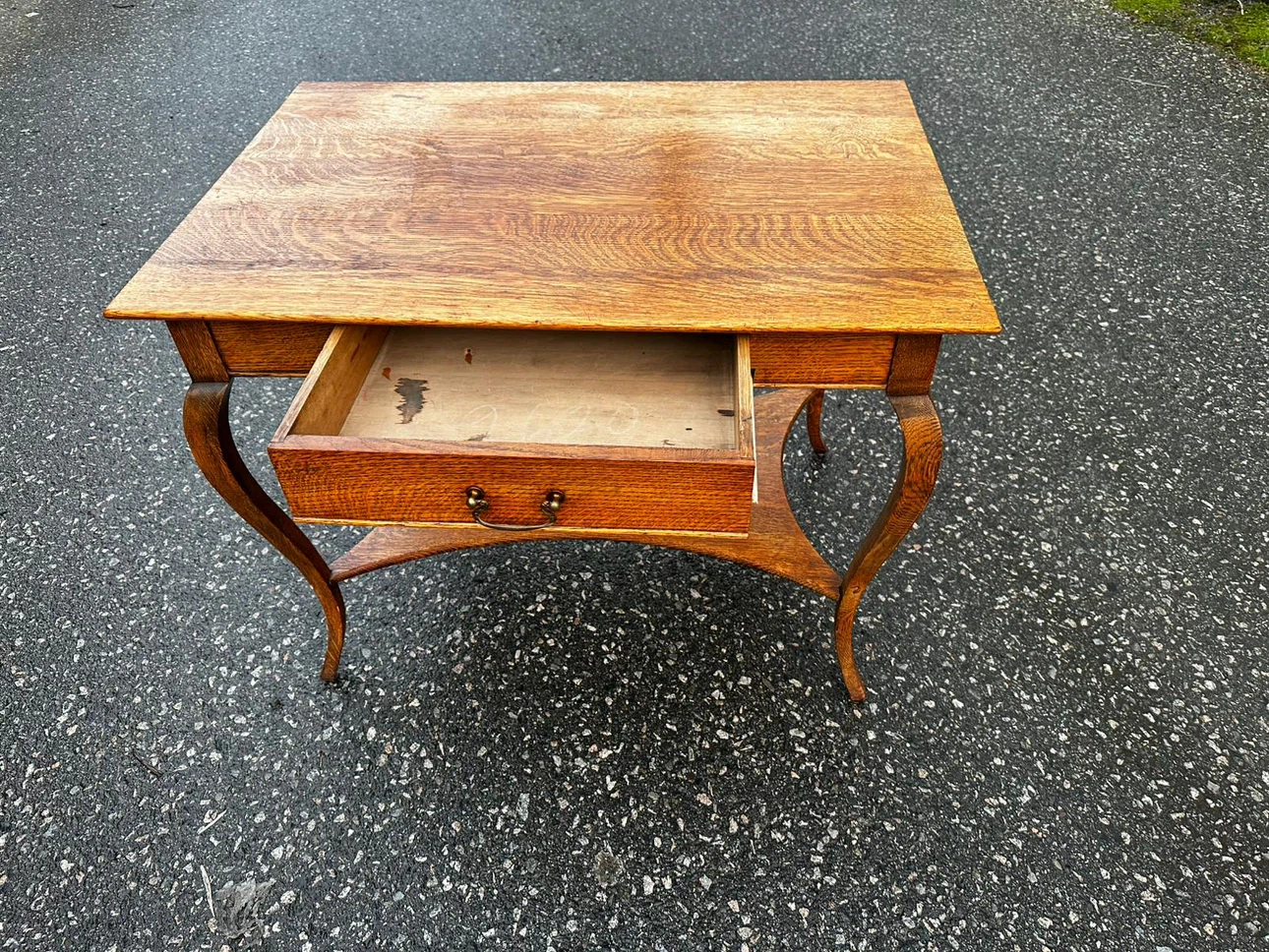 Antique Oak Side Table with Drawer - photo 2