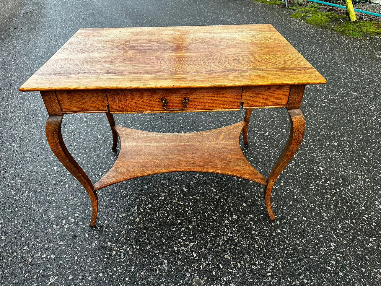 Antique Oak Side Table with Drawer - photo 3
