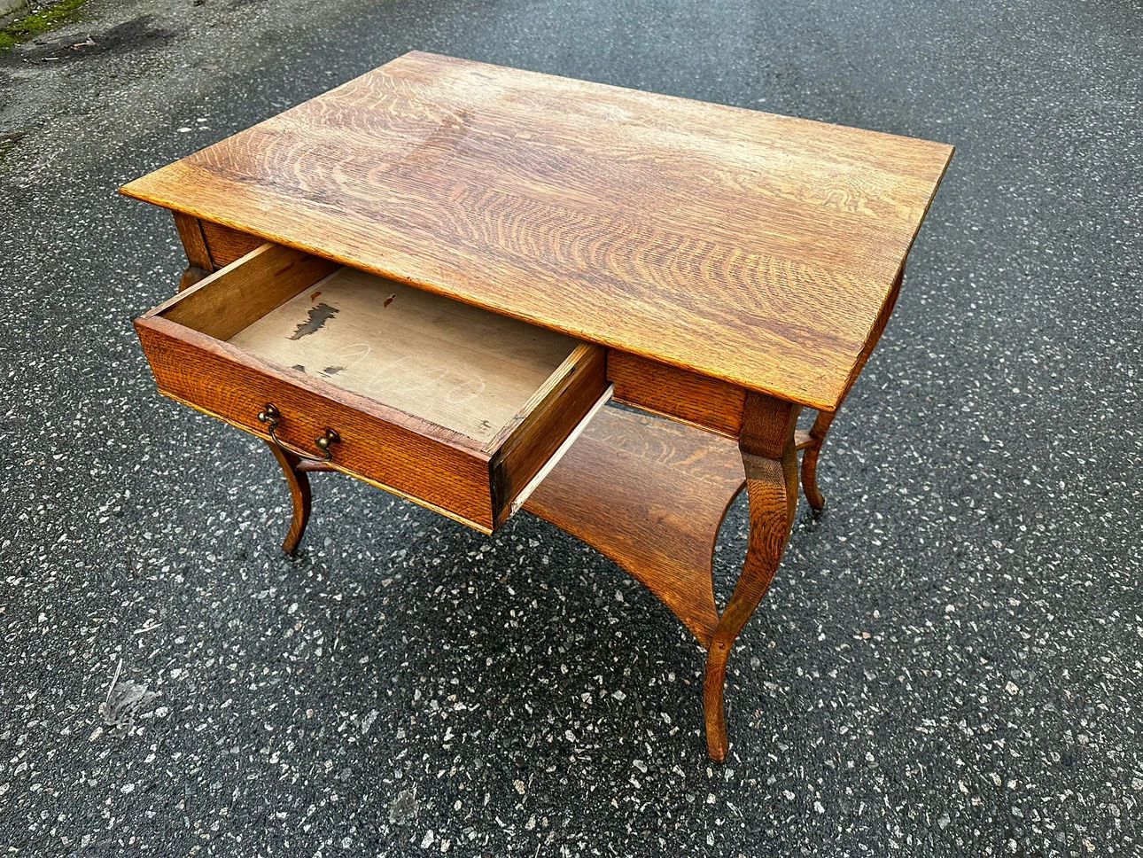 Antique Oak Side Table with Drawer - photo 4