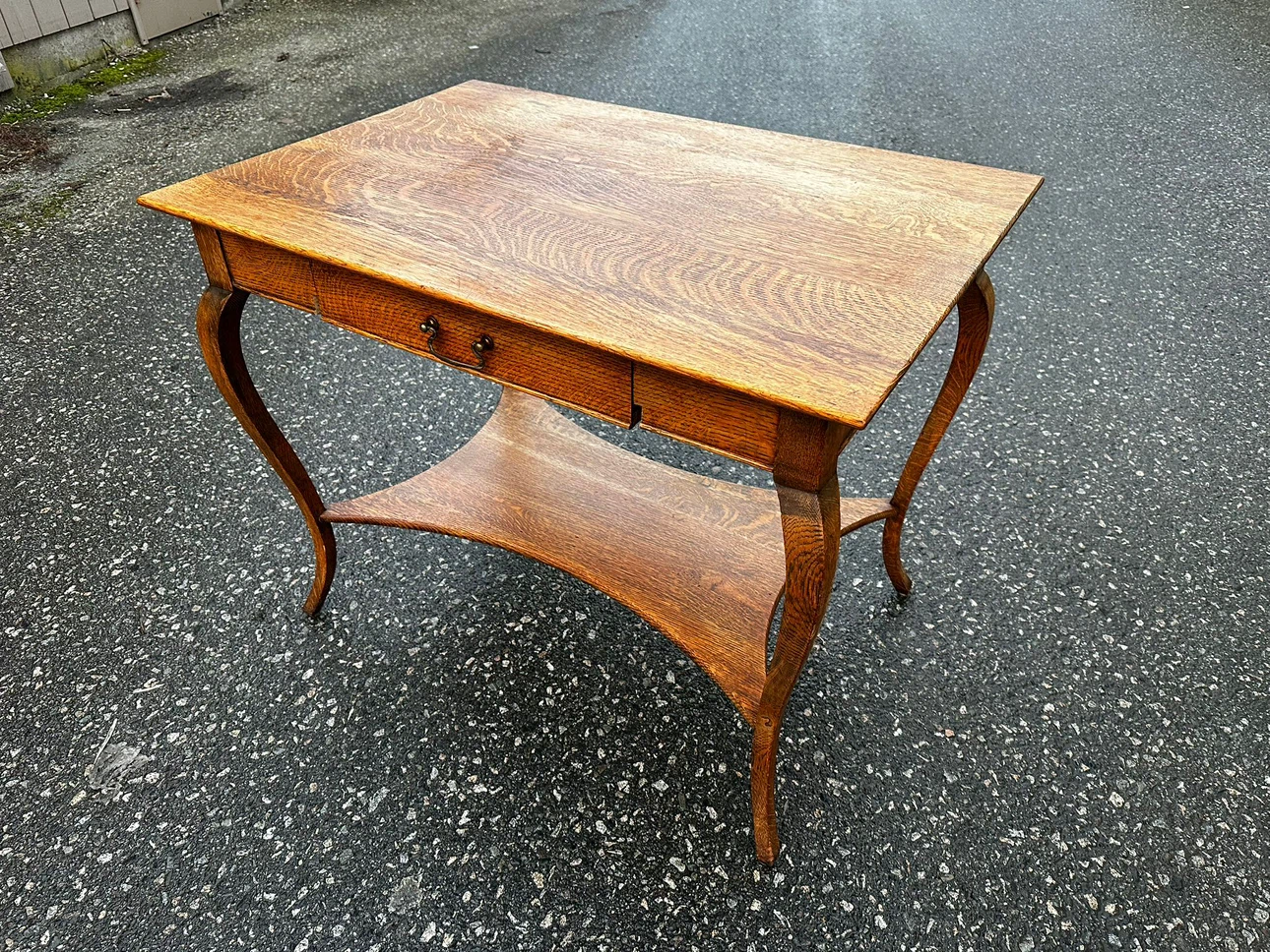 Antique Oak Side Table with Drawer - photo 5