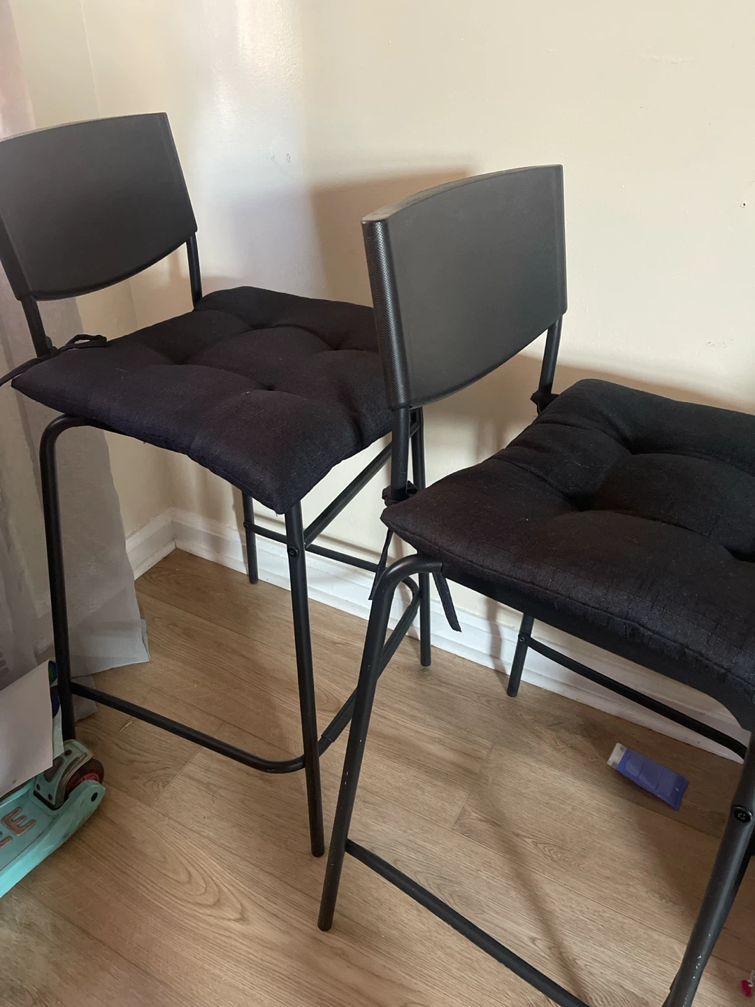 Black Bar Stools with Cushions (Set of 2)