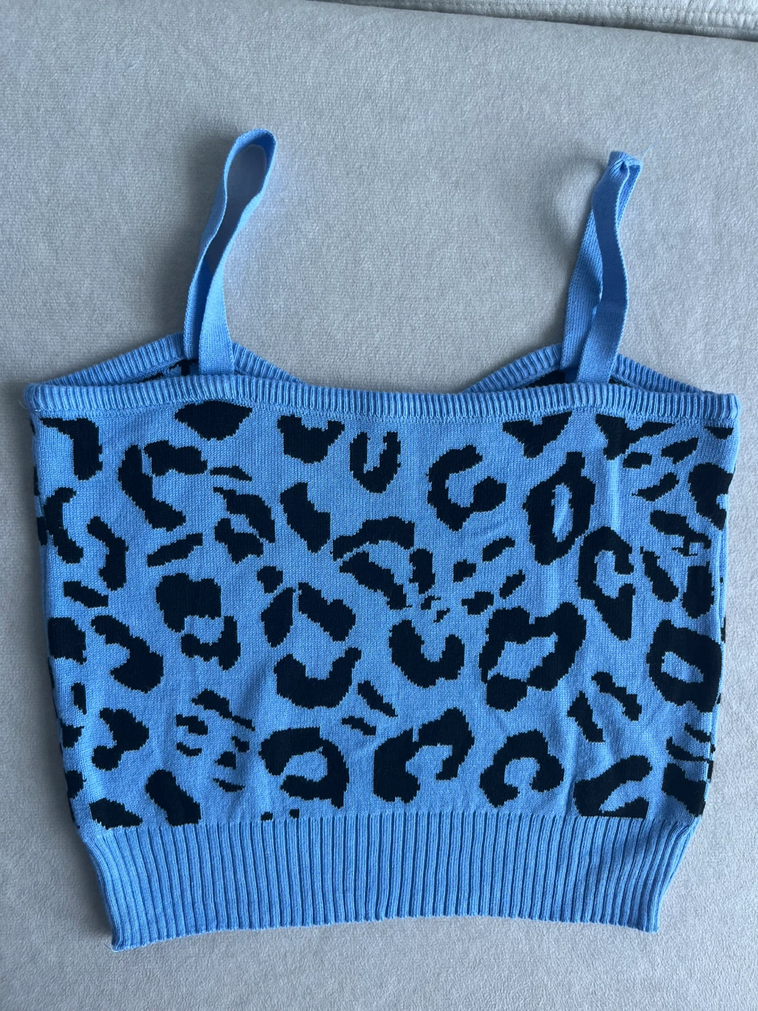 Blue Leopard Print Knit Crop Top - photo 2