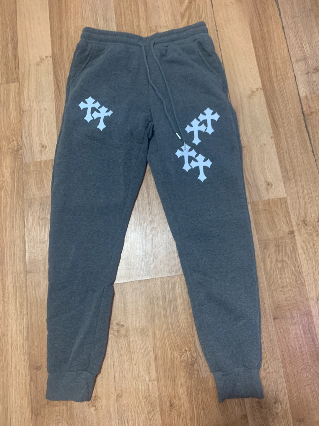 Grey Sweatpants with Cross Appliqués