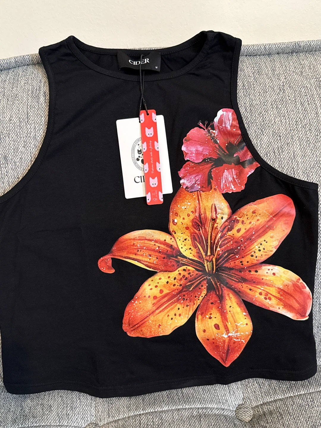 Cider Black Floral Tank Top