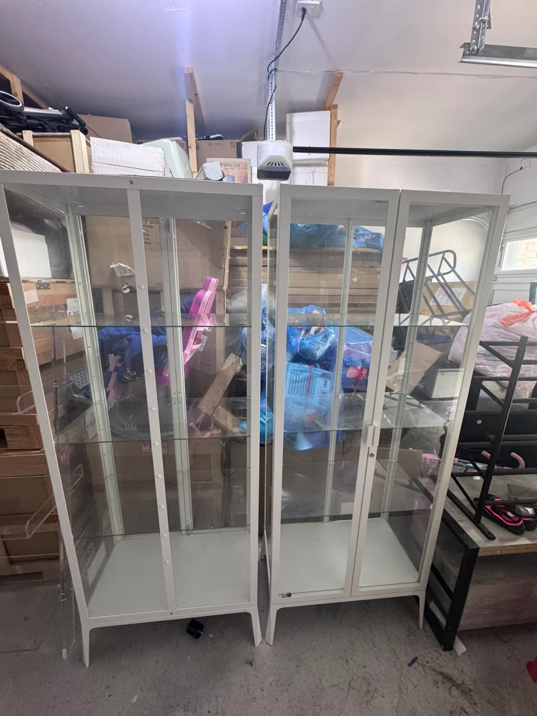 Pair of White Glass Display Cabinets
