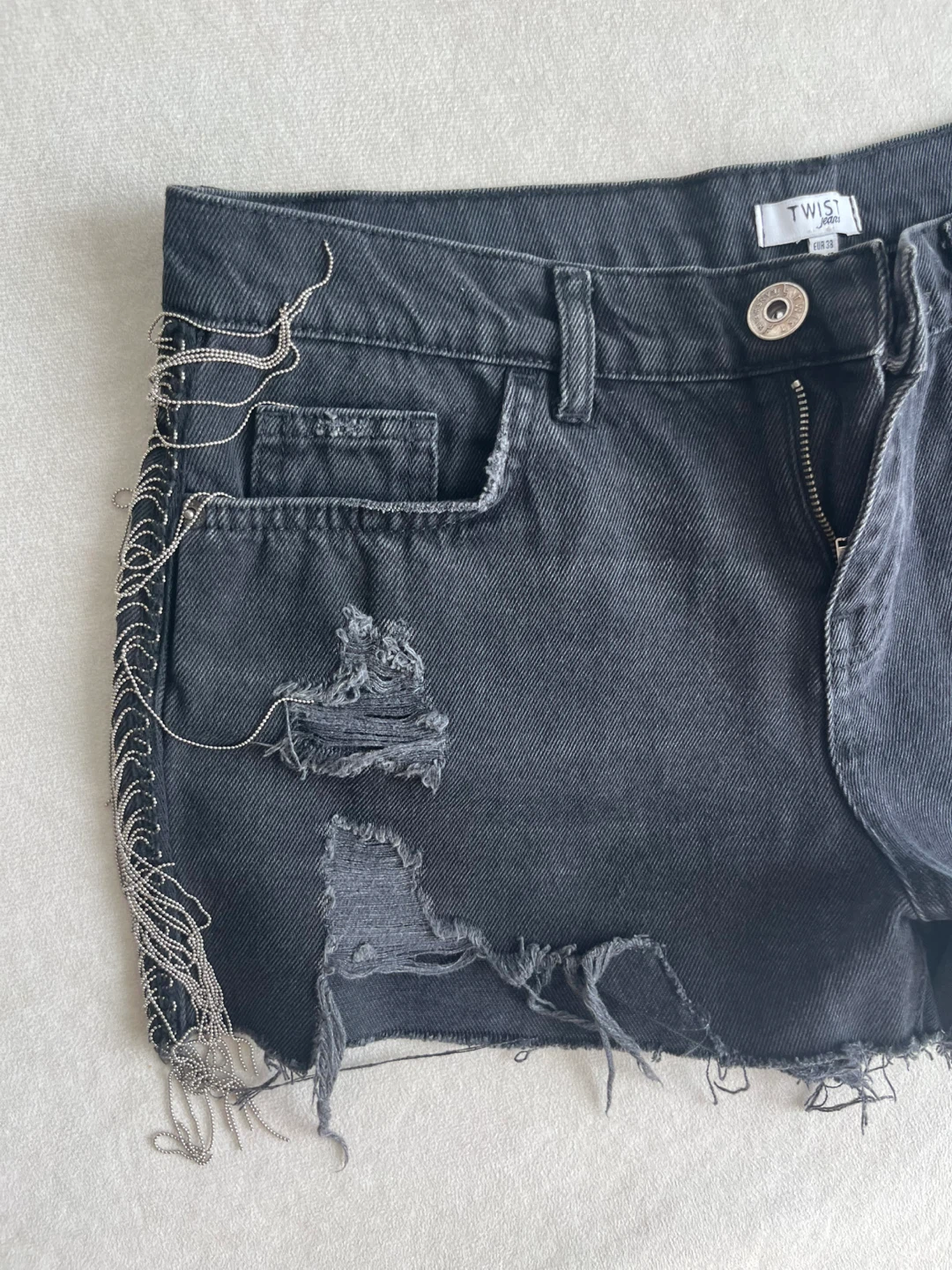 Twist Jeans Black Chain Detail Denim Shorts