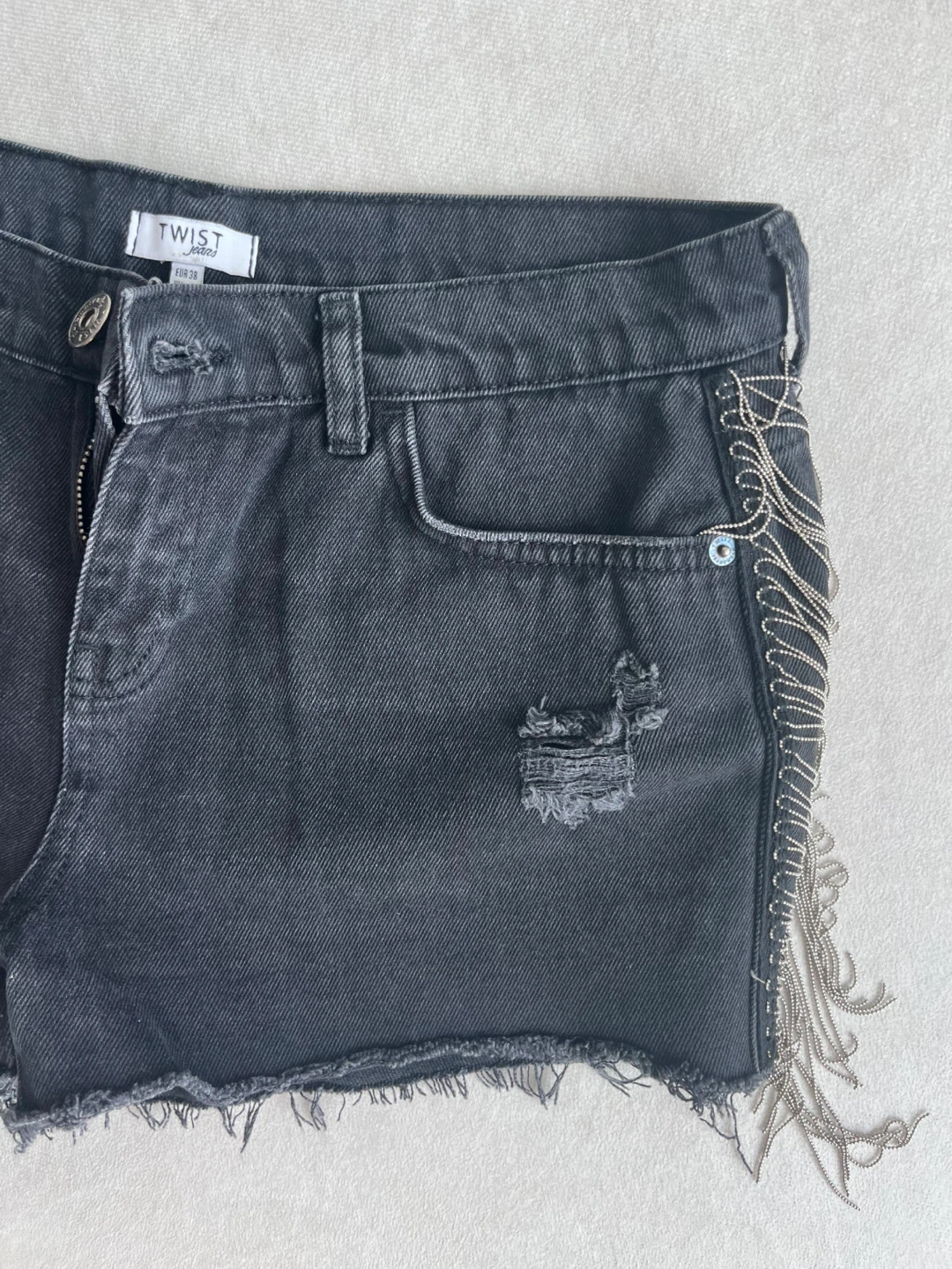 Twist Jeans Black Chain Detail Denim Shorts - photo 3