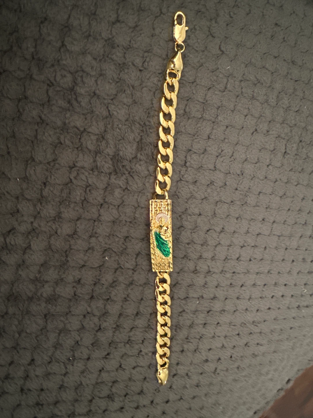 Gold Tone Cubed Link Bracelet with ID Plate