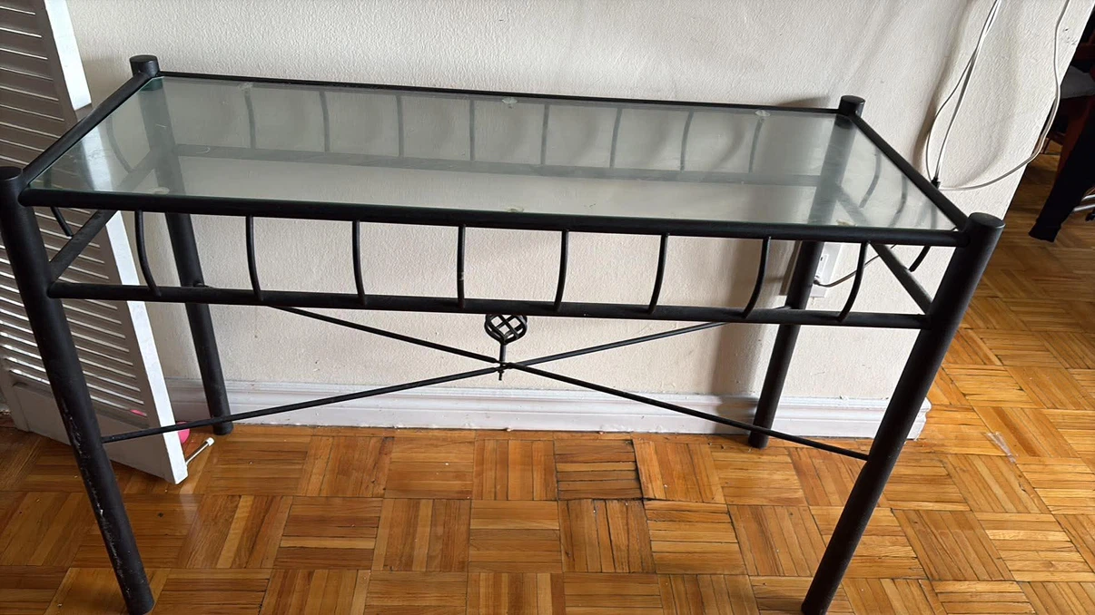 Glass and Black Metal Console Table