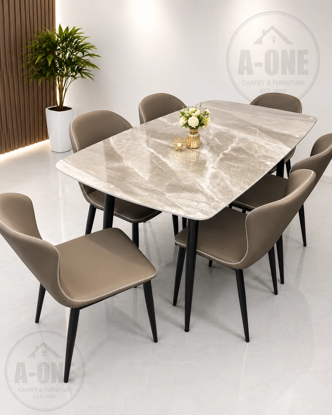 Dinning set 6 chair and stone table