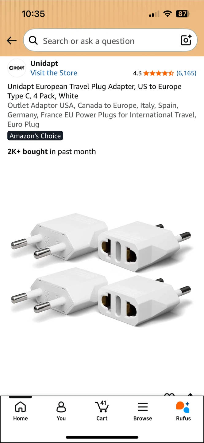 European Travel Plug Adapter, US to Europe, 4 Pack, White