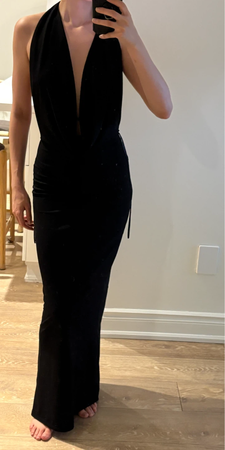 ZARA Black Halter Neck Maxi Dress