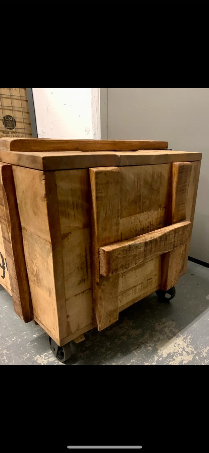 Rustic Wooden Trunk Chest w/ Wheels - photo 2