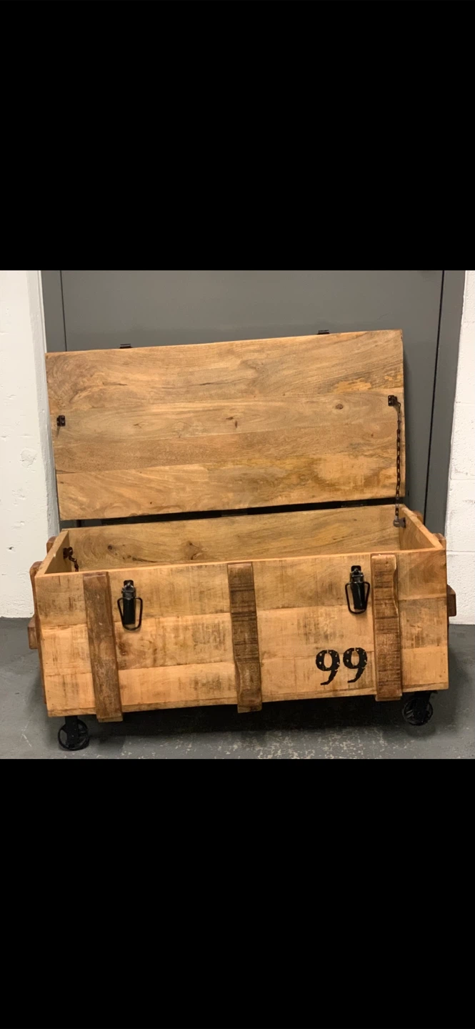 Rustic Wooden Trunk Chest w/ Wheels - photo 5