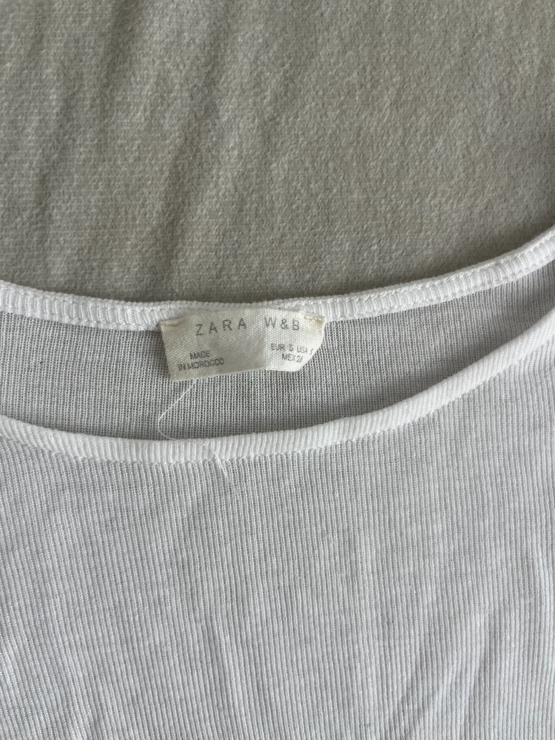 White Zara Ribbed Bell Sleeve Top