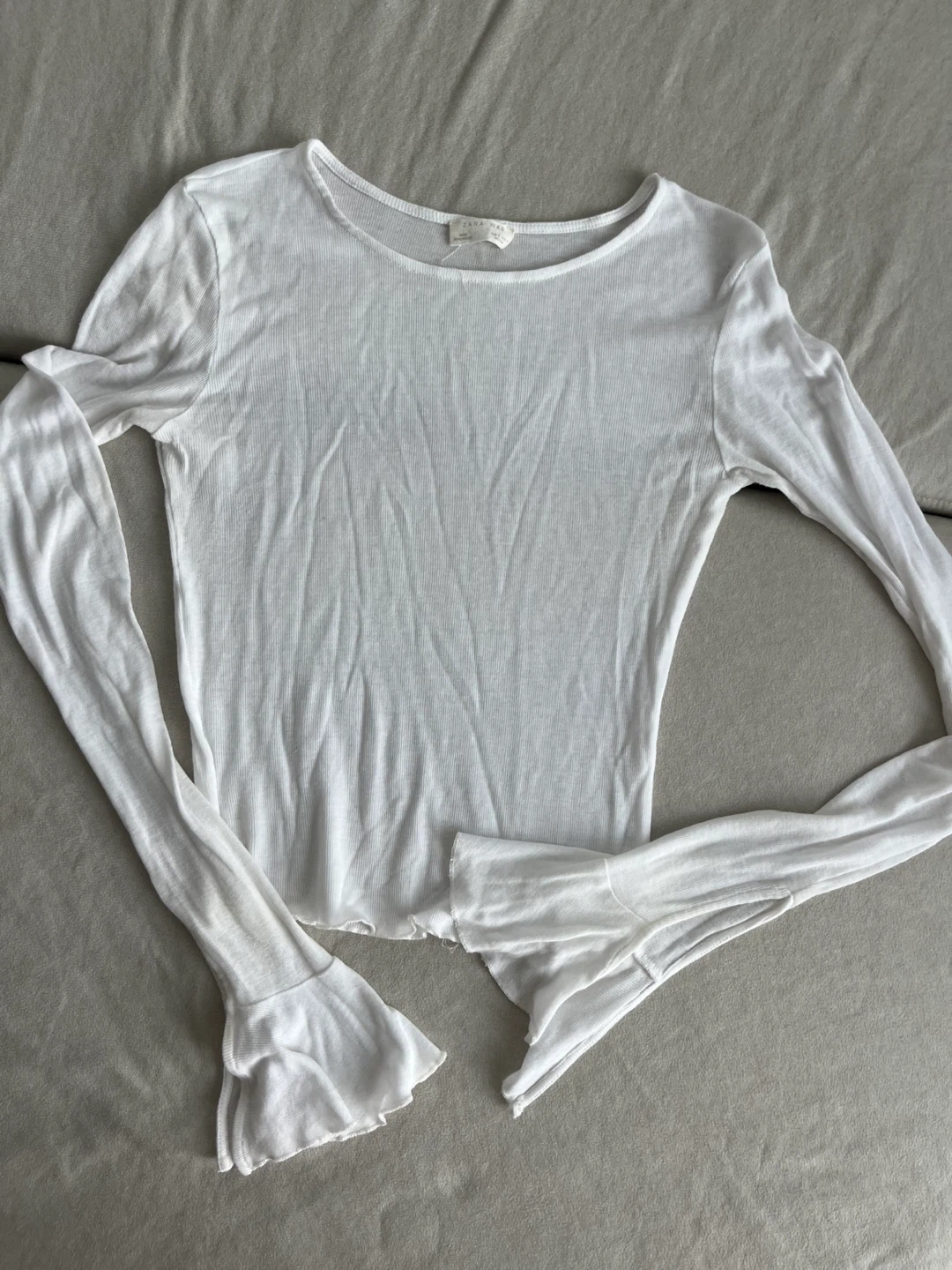 White Zara Ribbed Bell Sleeve Top - photo 2