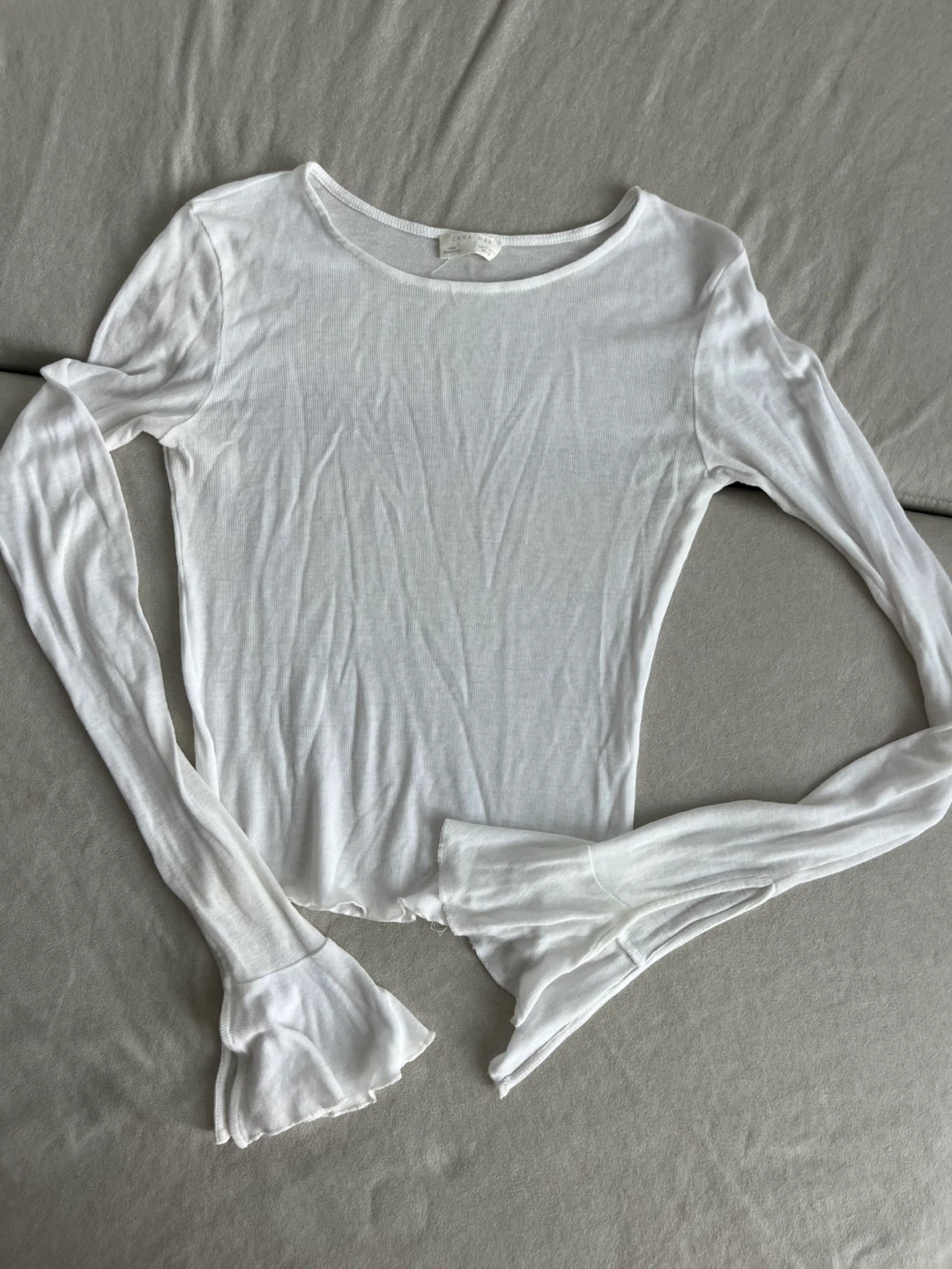 White Zara Ribbed Bell Sleeve Top - photo 3