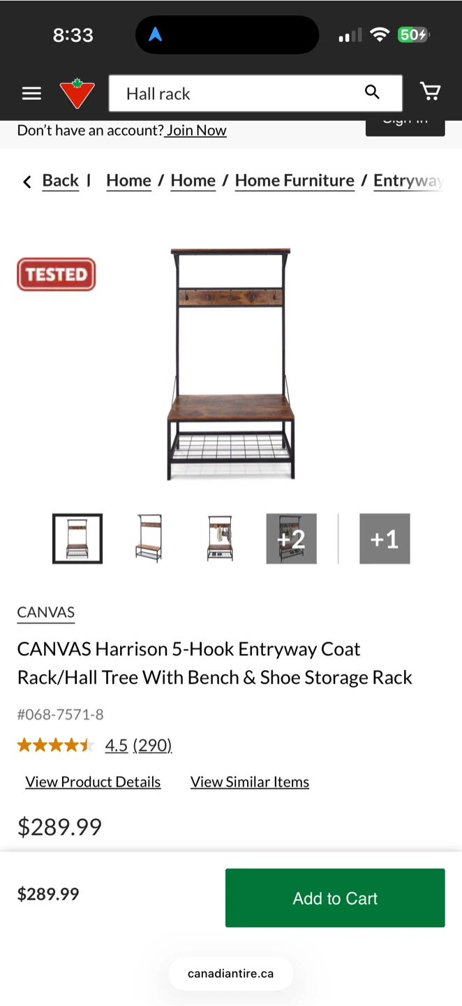 Canvas Harrison Entryway Coat Rack Hall Tree Bench