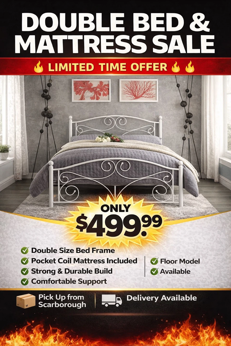 Double Bed Frame & Mattress Sale
